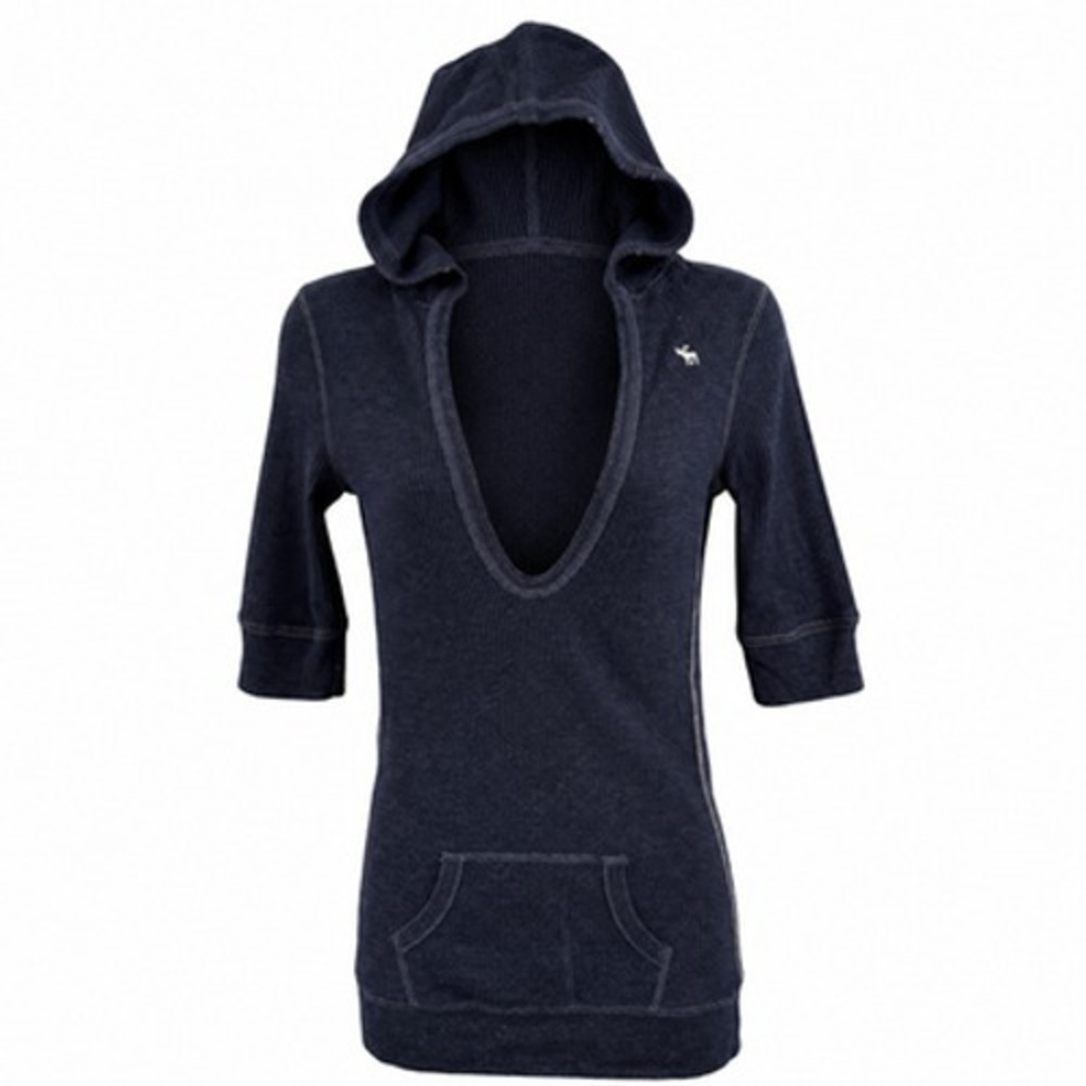 Abercrombie Fitch Y2K Waffle Knit Hoodie Tunic Thermal Top Navy XS Bella Swan